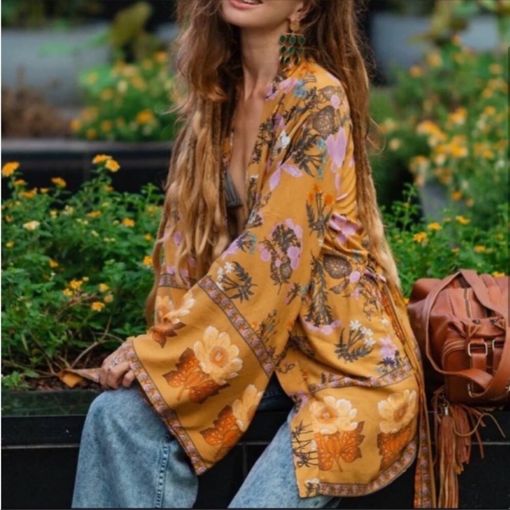 #77NEW! Wild Bloom Vintage Print Floral kimono Jacket/Top - Picture 5 of 9